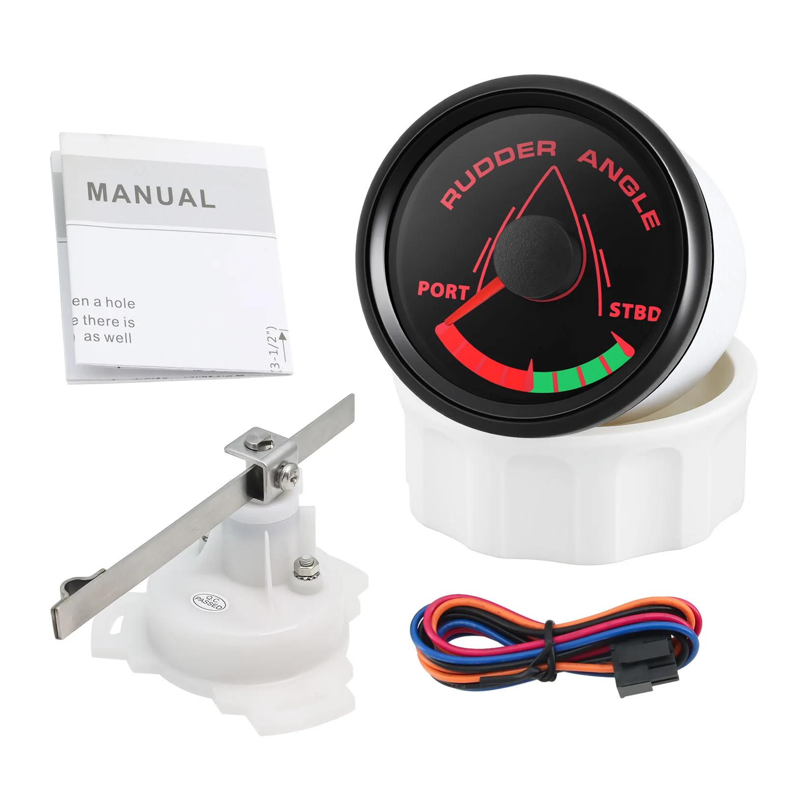 52mm Rudder Angle Indicator With 8 Colors Backlight For Boat Marine Yacht Rudder Position Gauge 0-190ohm Rudder-angle Sensor