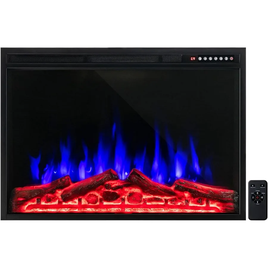 مدفأة كهربائية مقاس 37 بوصة مثبتة على الحائط ومدفأة مجوفة مع 4 ألوان لهب وسجل 5 مستويات سرعة اللهب ومشرقة #1