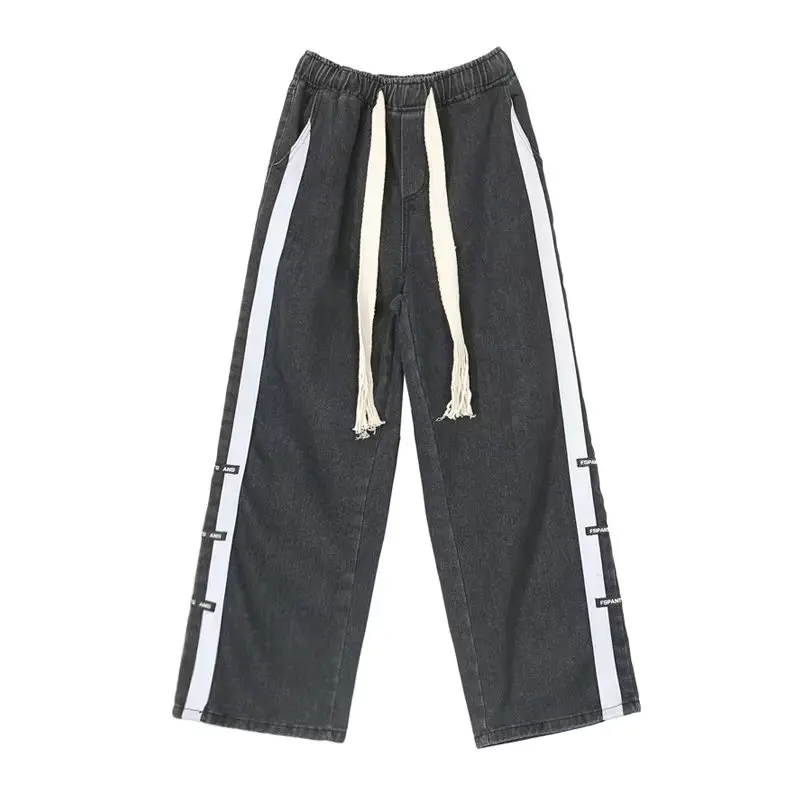 Men Jeans Pants Black Wide Leg Oversize Cargo Korean Streetwear Hip Hop Harajuku Denim Trousers