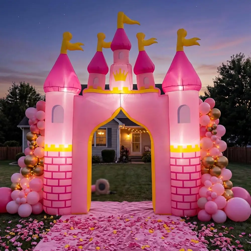 

VIHOSE 10 t PrincParty Iatables Decorations PrincCastle Birthday Arch Castle Blow up Archway with Pink Built in Lights LED airy