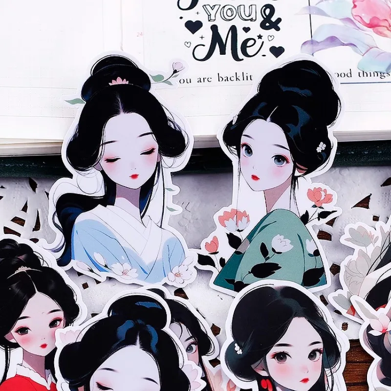 16pcs  Decorative DIY Stickers for Children, Cute Ancient Girls for Journaling and Scrapbooking, Chinese Style Art Material