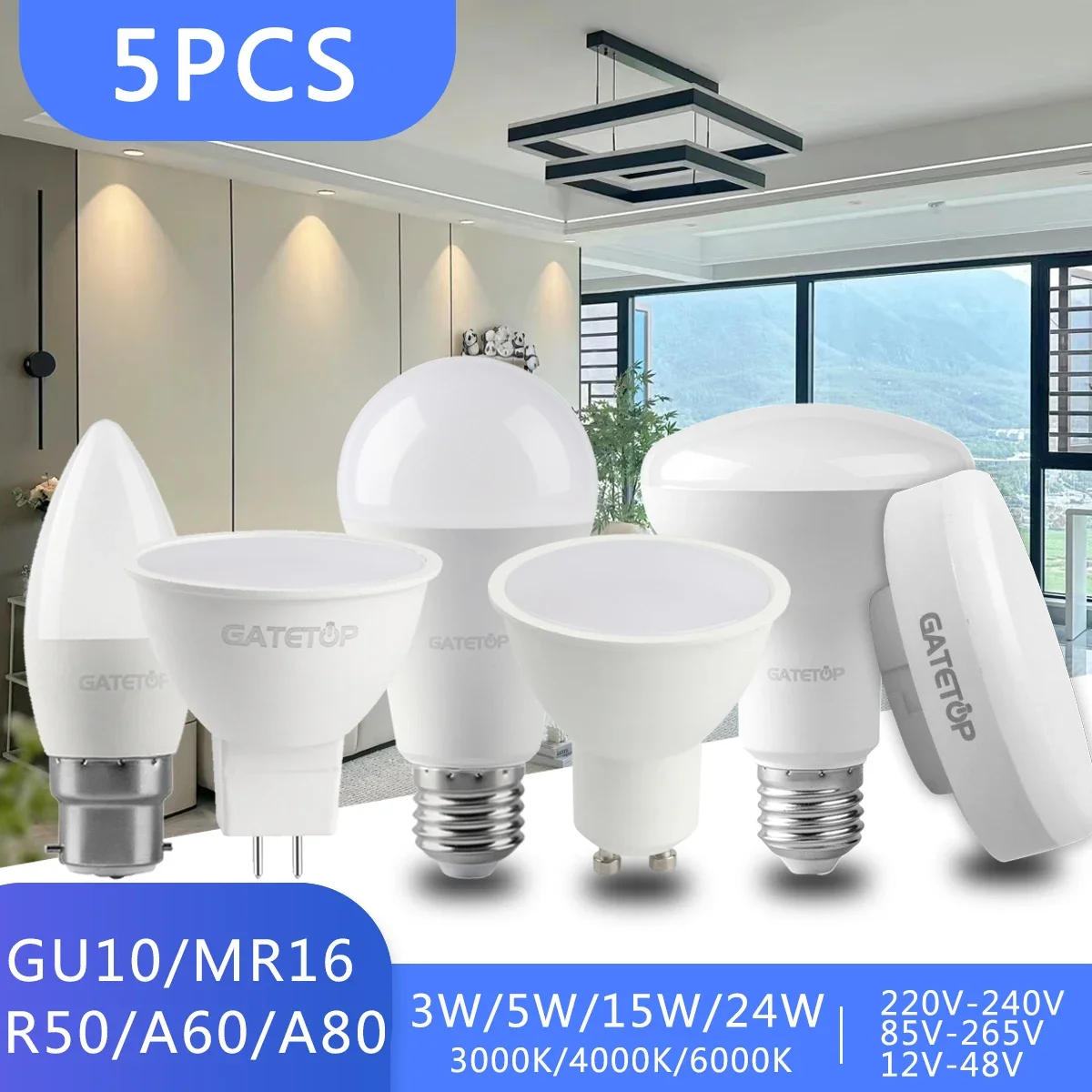 

5PCS LED Bulb E27 E14 B22 AC220-240V 5W 9W 18W 24W Energy Saving LED Bulbs GU10 Lighting LED Bombilla Living Room Home Lampada