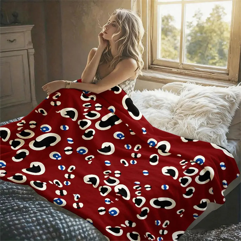 Red Leopard Spots Flannel Blanket Warm Soft Halloween Christmas Decorative Couch Warm Cozy All-Season Gift
