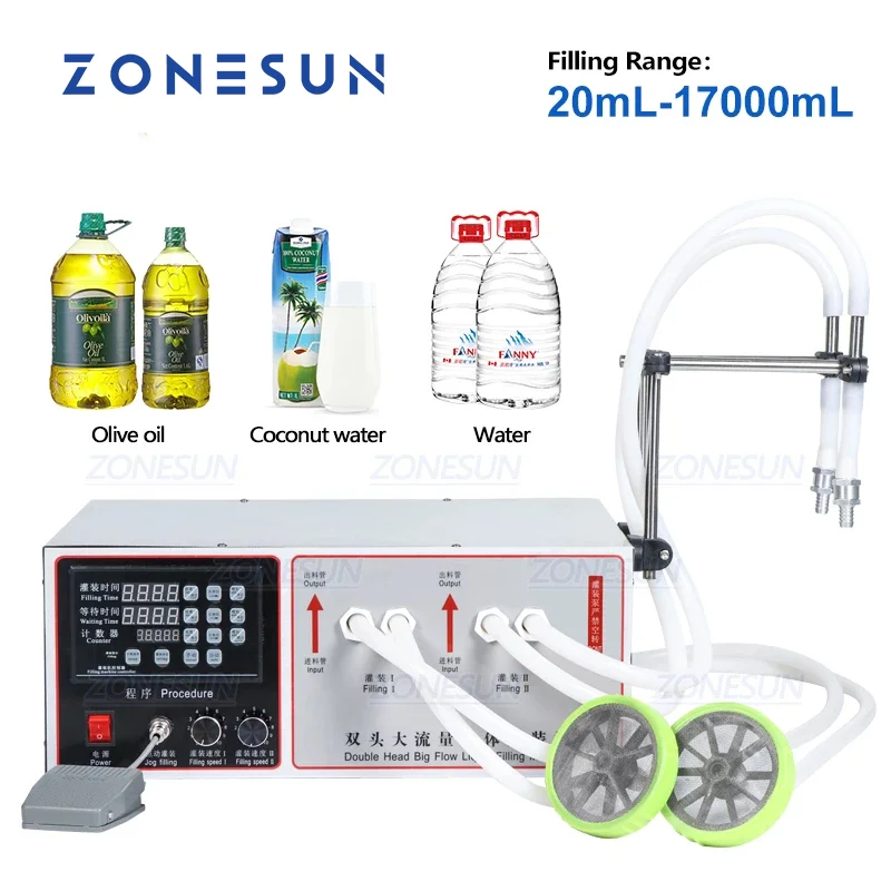 ZONESUN Semi Automatic Double Nozzle Filling Machine Laundry Cooking Oil Water Juice Milk Liquid Bottle Filling Machine