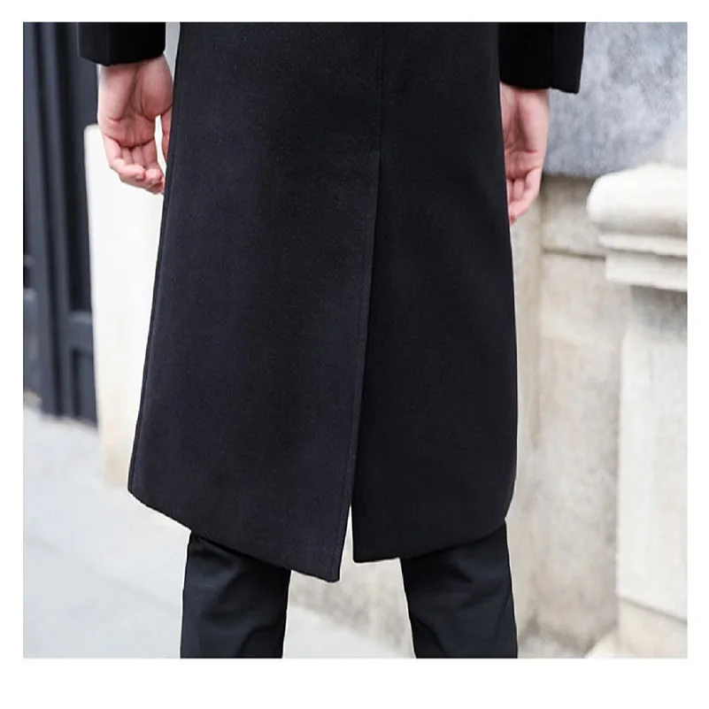 معطف طويل من الغبار للرجال شتاء دافئ خندق معطف من القماش الصوفي مزدوج الصدر سترات رجالي ضيقة ملابس خارجية للأعمال الصلبة JJ489