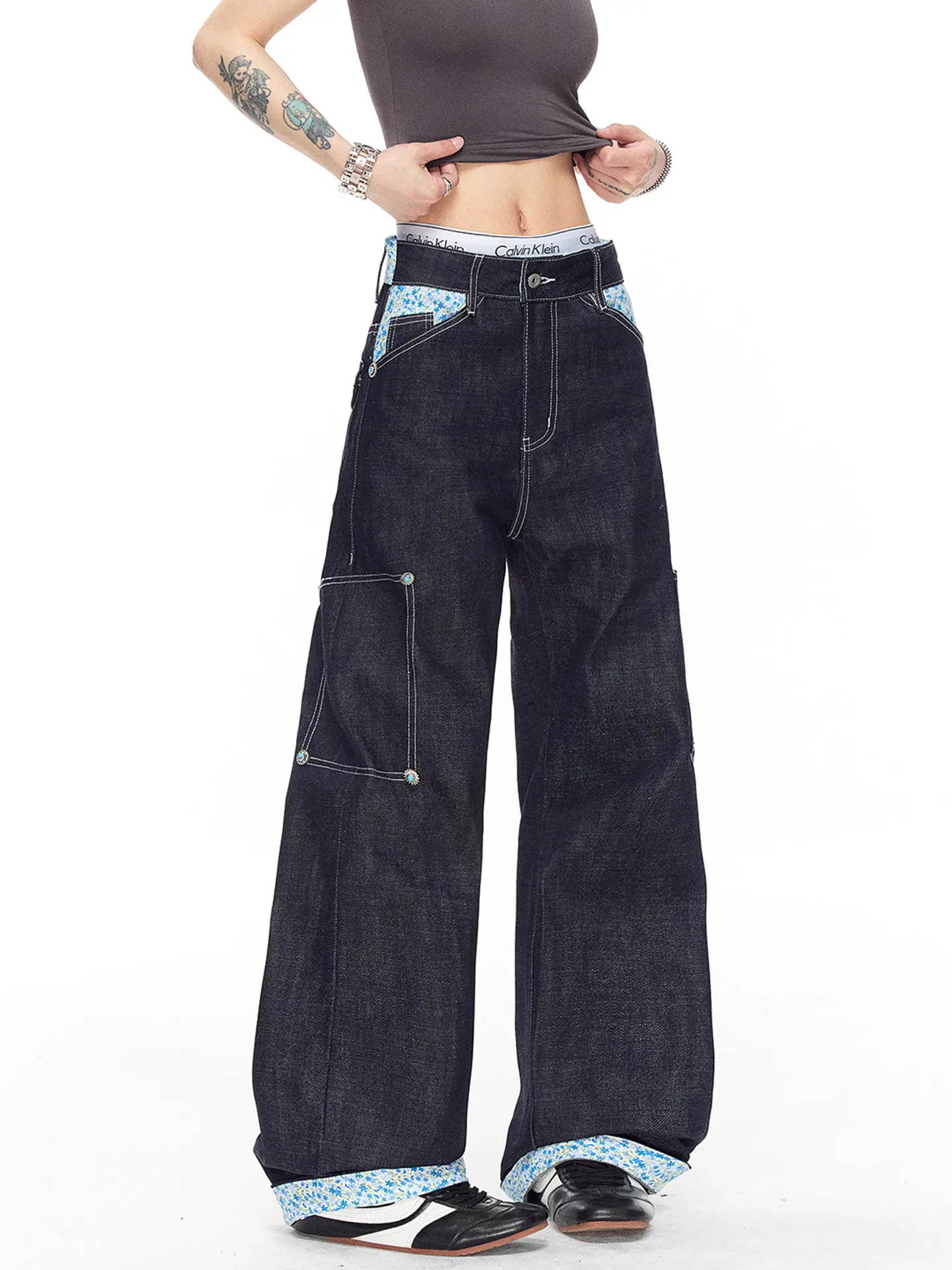 Women Blue Baggy Y2k Cargo Jeans Japanese 2000s Style High Waist Jean Pants Vintage Harajuku Oversize Denim Trousers