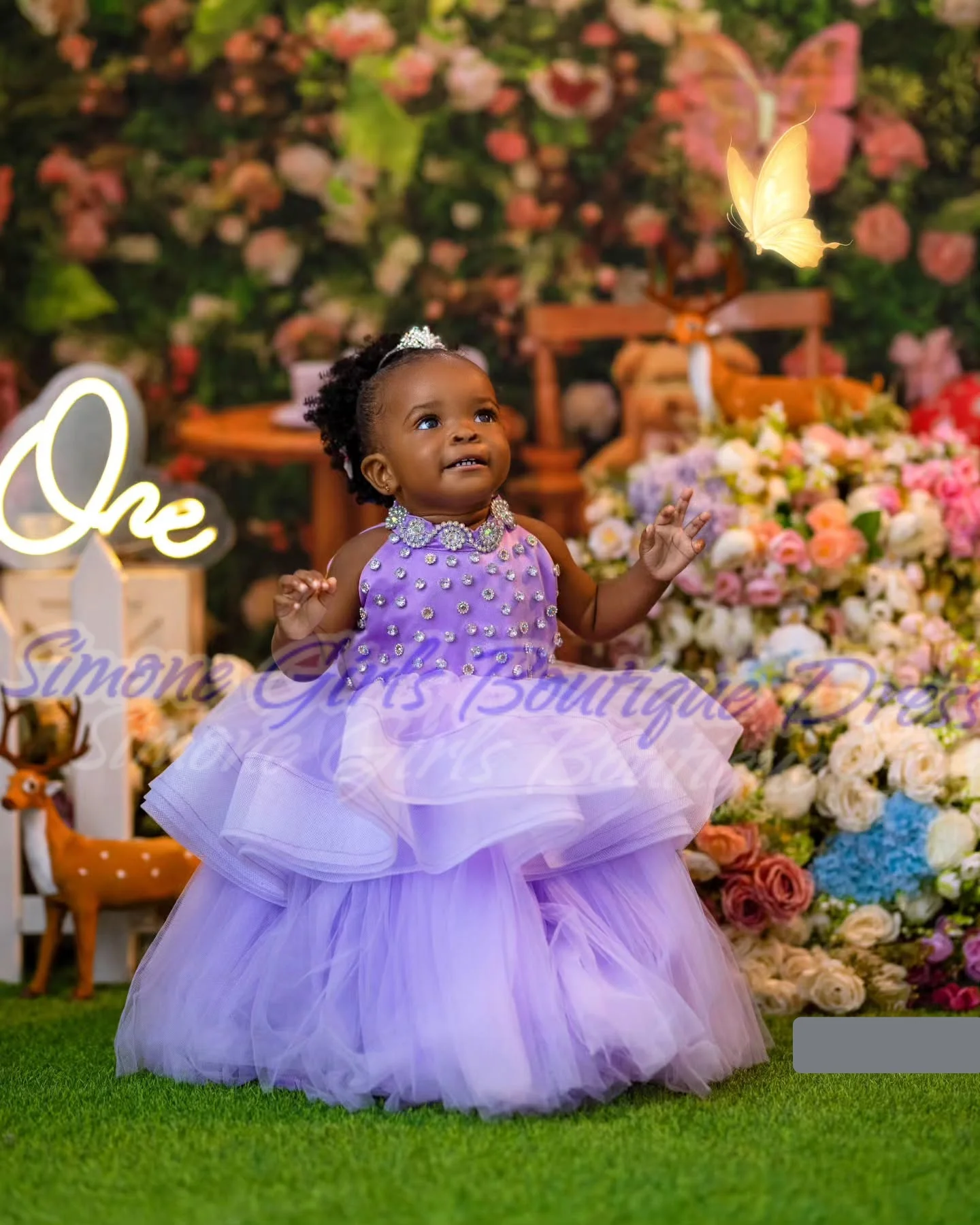 Lila púrpura diamante elegante niña Puff falda vestido de niña de las flores para sesiones de fotos vestido de baile ceremonias de boda fiesta de cumpleaños