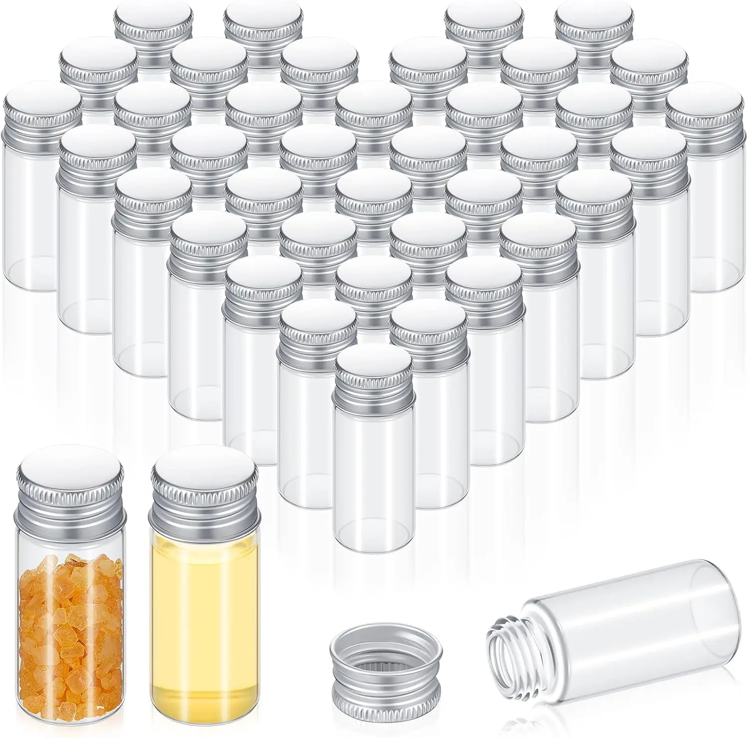 10ml Mini Clear Glass Vials Silver Aluminum Screw Cap Empty Sample Bottles DIY Craft Spice Pill Essential Oil Storage Containers