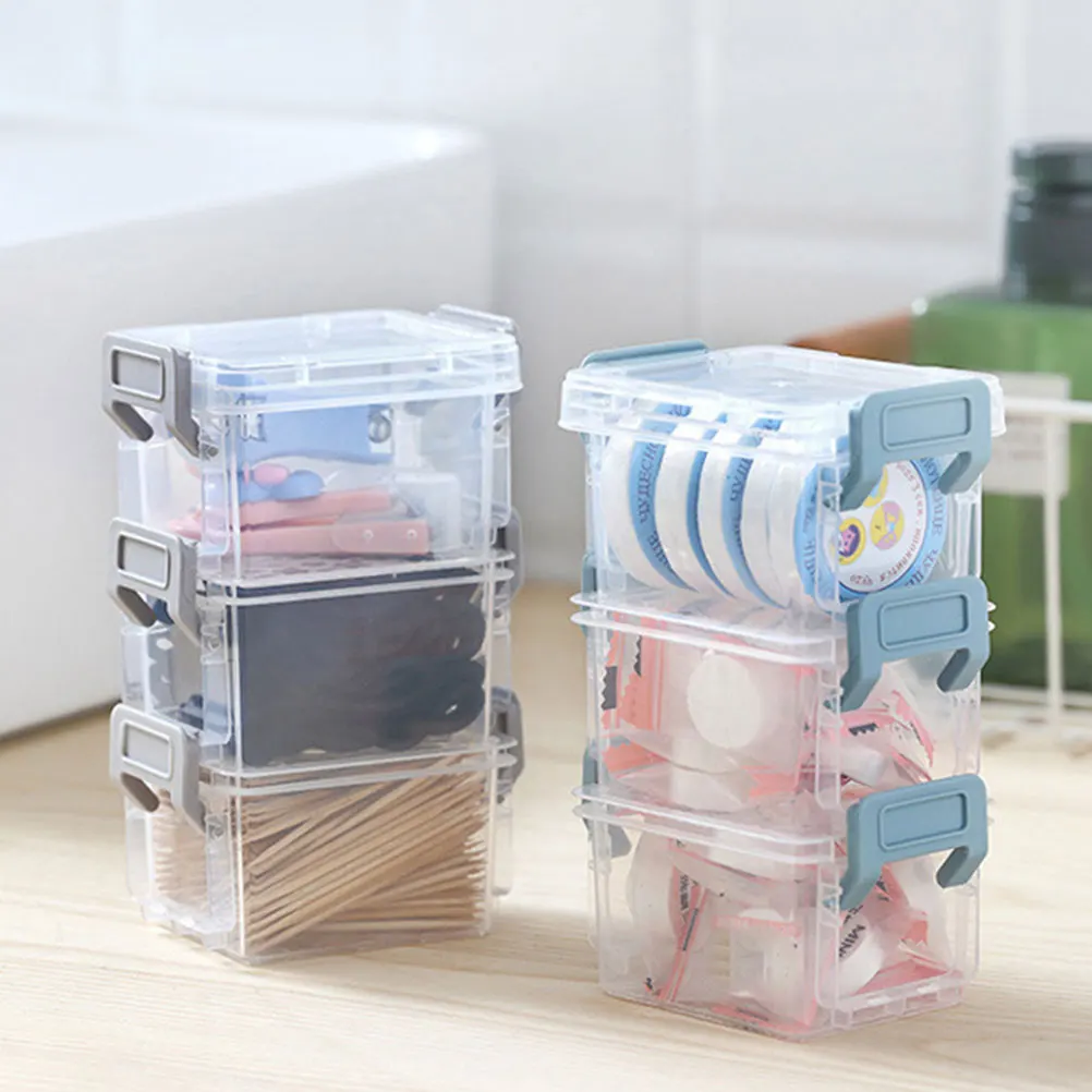 

6 Pcs Stackable Transparent Storage Boxes Desktop ganizer for Jewelry Makeup Accessories Plastic Container Handle Buckle Design