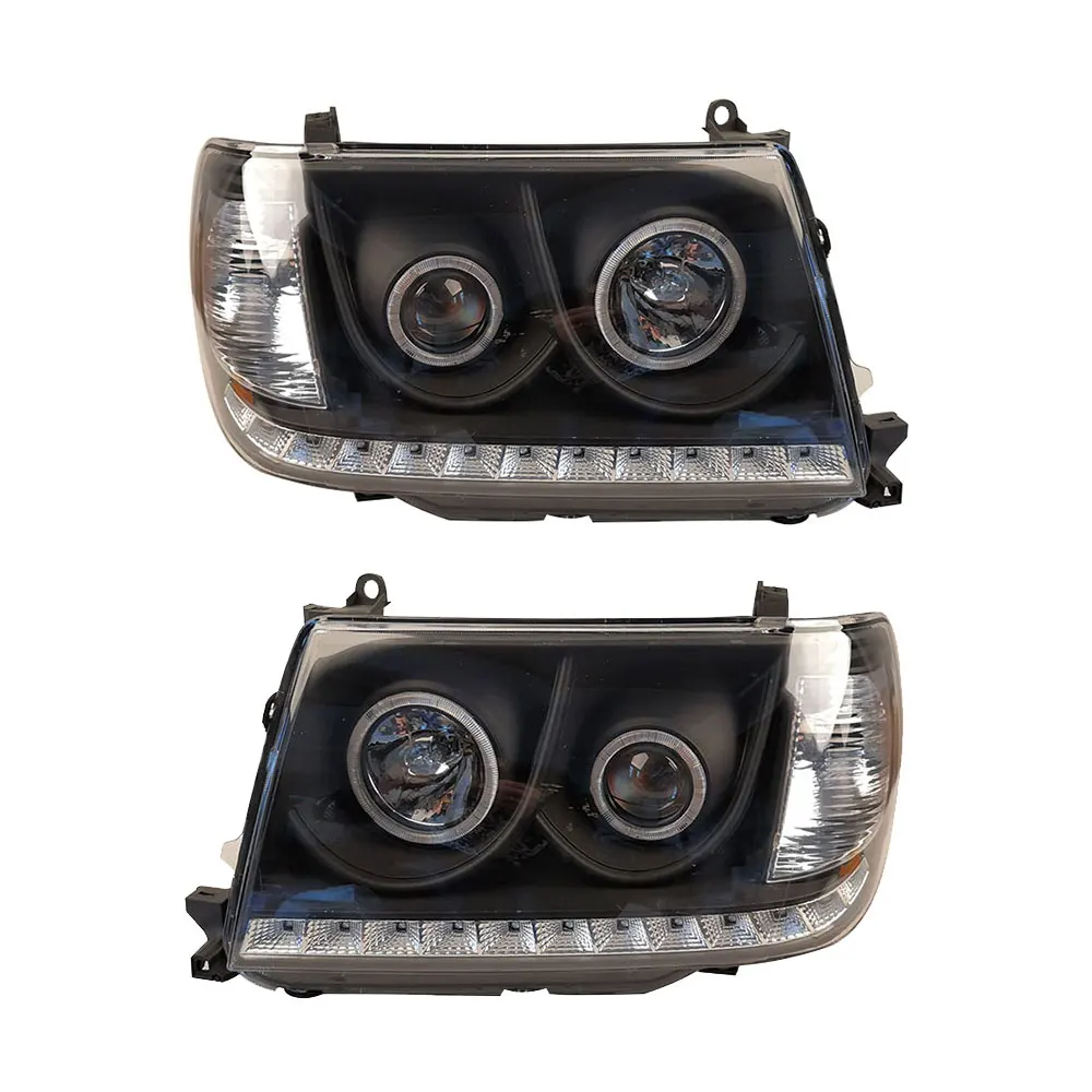 A Pair Car  Black Headlight  for LAND CRUISER FJ100 LC100 LED Angel Eye Circle Daytime Running Light 2004 2005 2006 2007