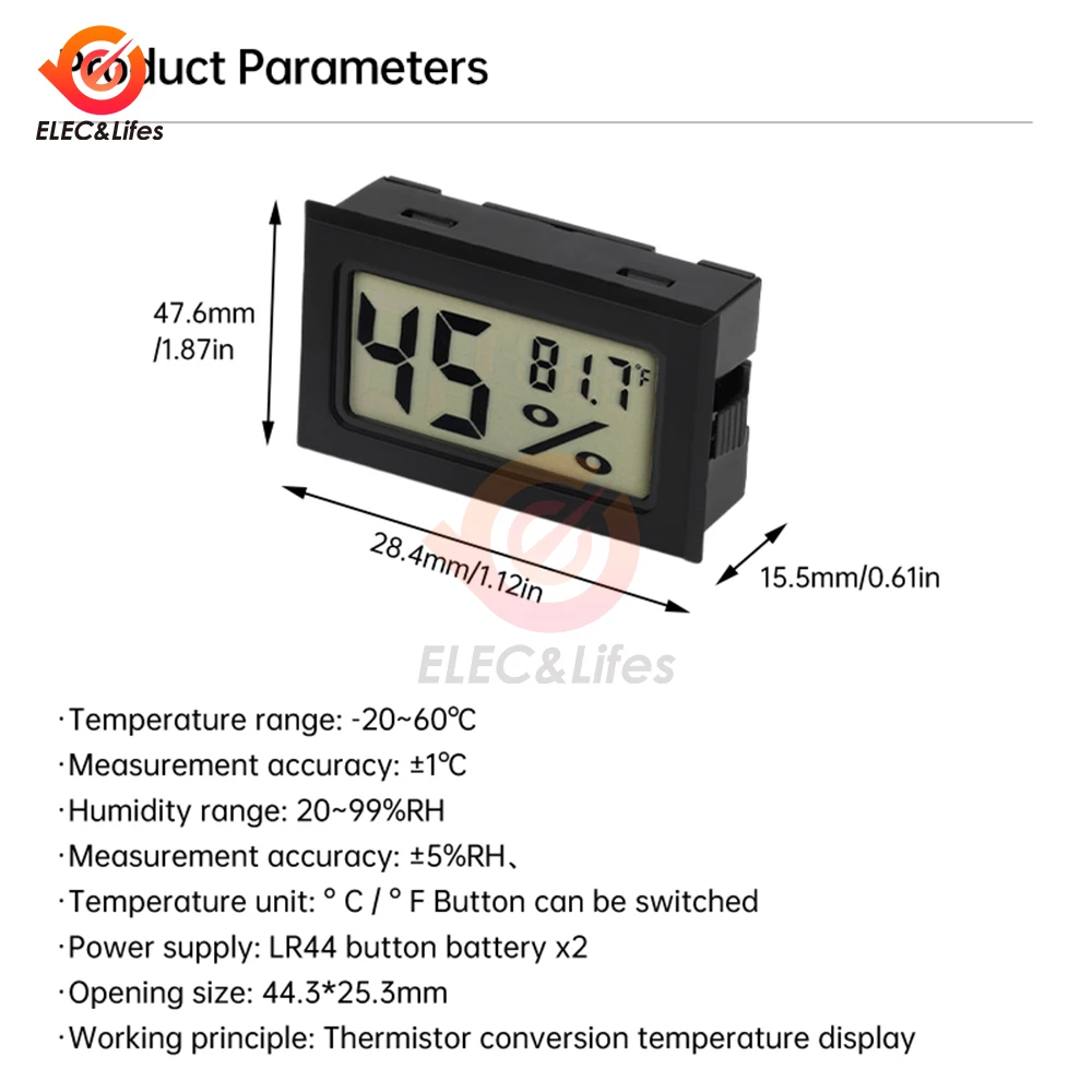 HM20 Mini Digital LCD Indoor conveniente sensore di temperatura misuratore di umidità termometro igrometro Gauge -20 ~ 60 ℃ con batteria
