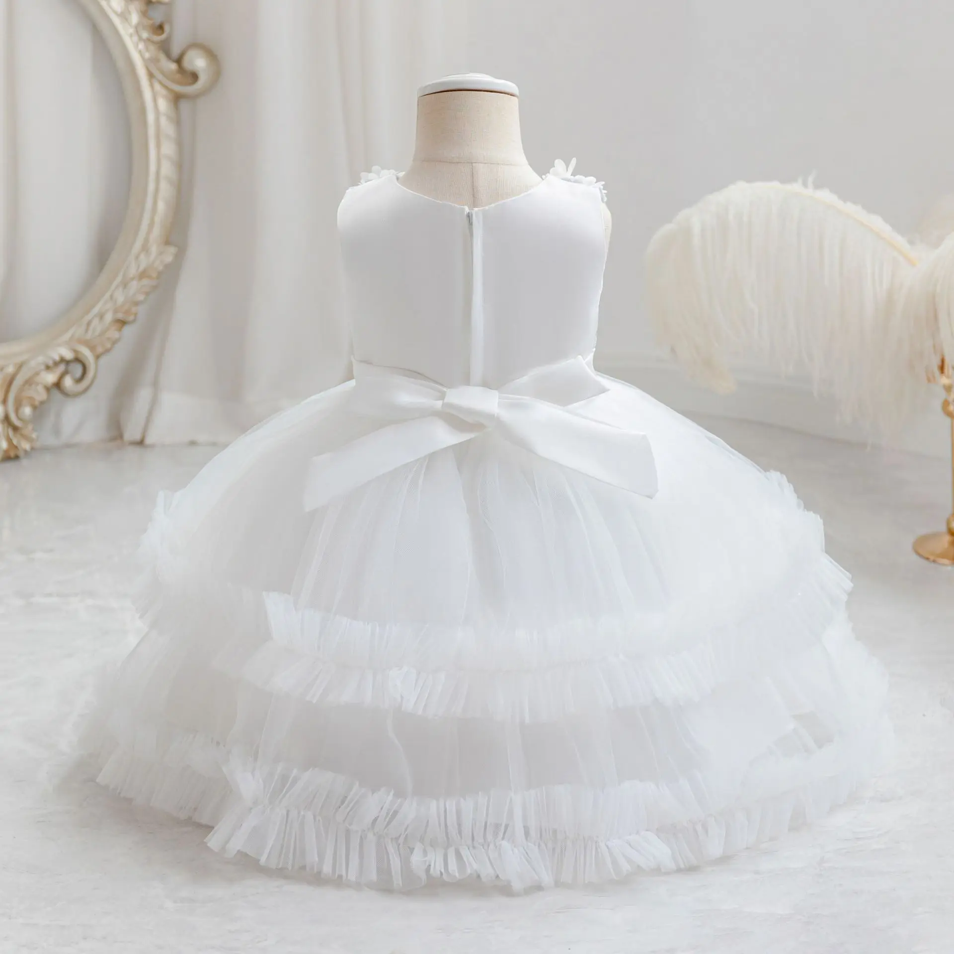 Girls Christmas Bow Sequin Princess Dress Baby Girls Birthday Elegant Party Dresses Children Wedding Dress Mesh Prom Gown 0-4Y