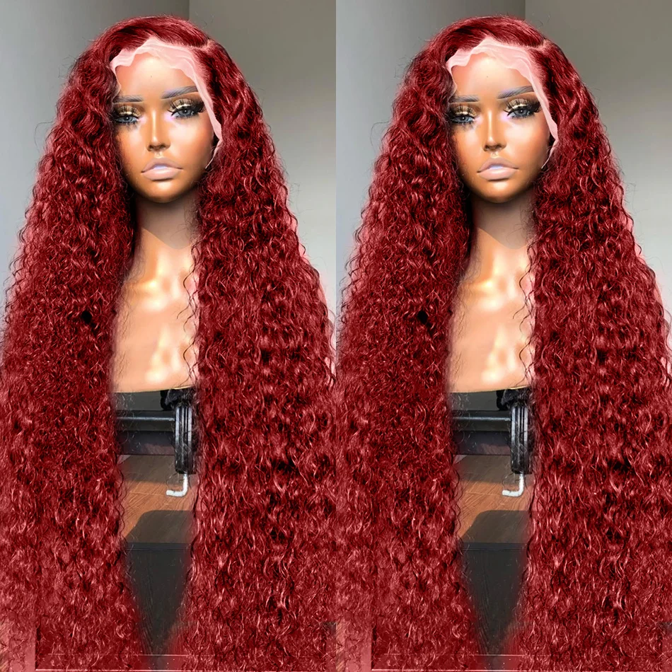 99j Burgundy Lace Front Wig 13x6 Hd Curly Human Hair Wig Water Wave Red Wig For Women 13x4 Colored Deep Wave Lace Frontal Wigs