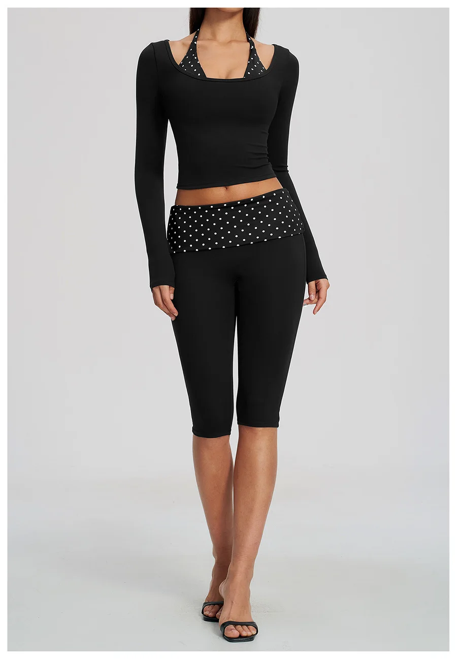 2-teiliges Yoga-Set, Damen-Trainingsanzug, modisches, gestreiftes Workout-Set, Gym-Shorts, Outfit, hochtailliert, Po-Lifting, lange Ärmel, Yoga-Kleidung – Detail 15