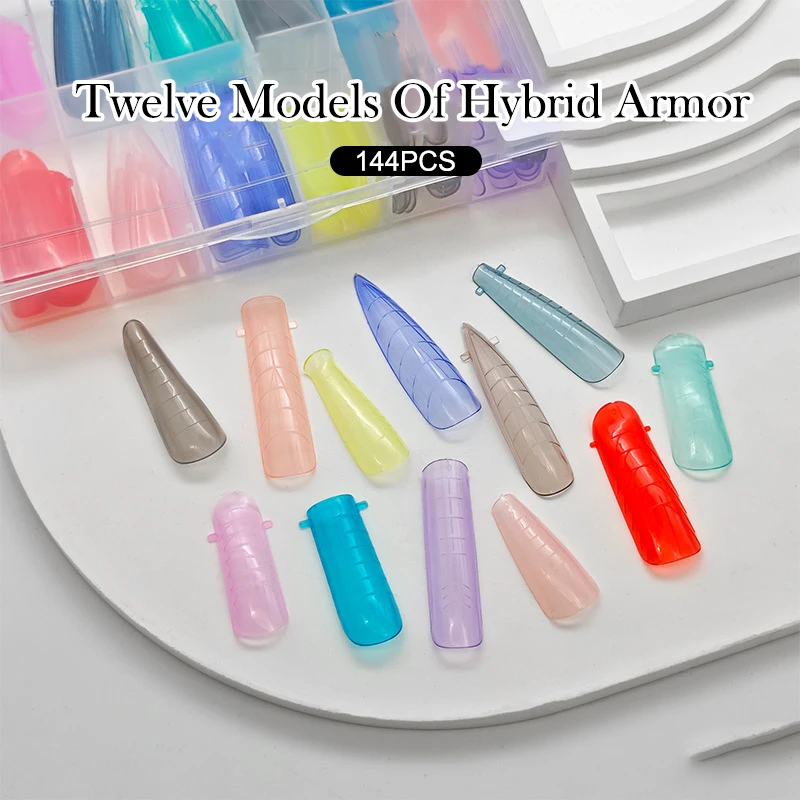 

144Pcs/Box Mixed Nail Art Crystal Extended Armor Mold Multicolour Armor Plate With Scale Paper-free Stand Model