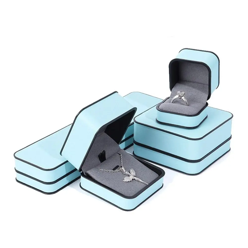 

Luxury Rectangular PU Jewelry Box Black Edge Fashion Jewelry Display Box Round Corner Ring Gift Box Engagement