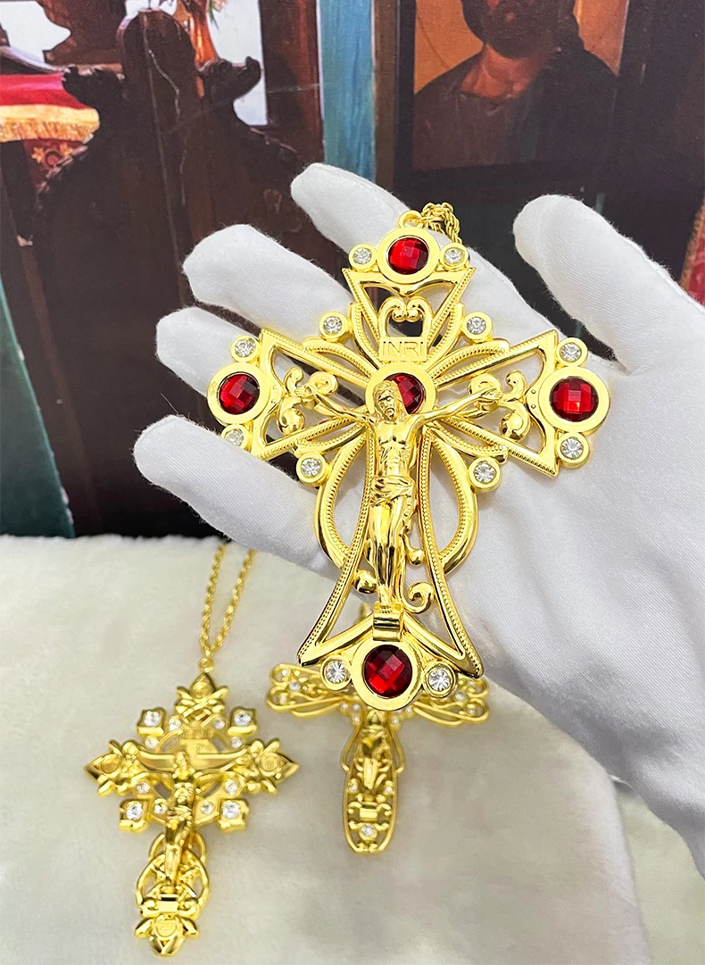 HTISOK Orthodoxes Kreuz-Halskette Gebets-Jesus-Kruzifix Brustkreuz Anhänger aus Legierung Kreuzkette Religiöse Geschenke крест кулон – Detail 2
