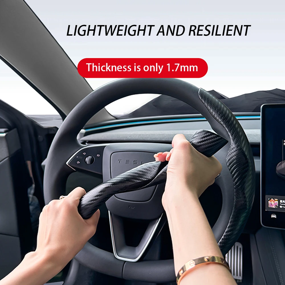 ل تسلا نموذج 3/Y هايلاند جونيبر2025 غطاء عجلة القيادة ألياف الكربون الجلود المضادة للفراء الرياضة عجلة القيادة اكسسوارات السيارات