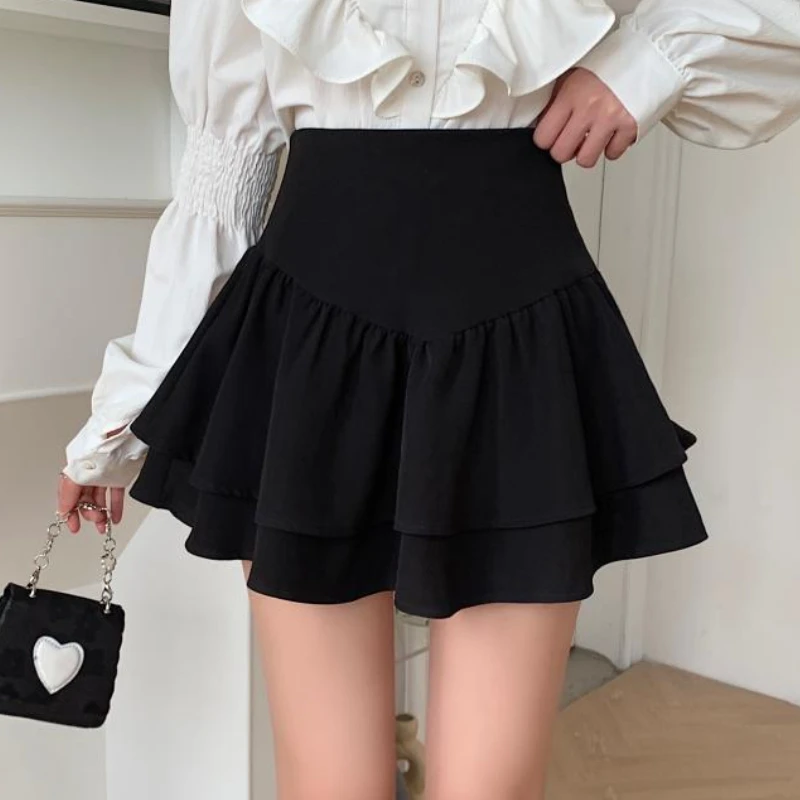 Mini Kawaii Skirts Women Ball Gown Temper Summer Ruffles Aesthetic Solid Vintage Casual Streetwear Girl Tender Faldas Basics New