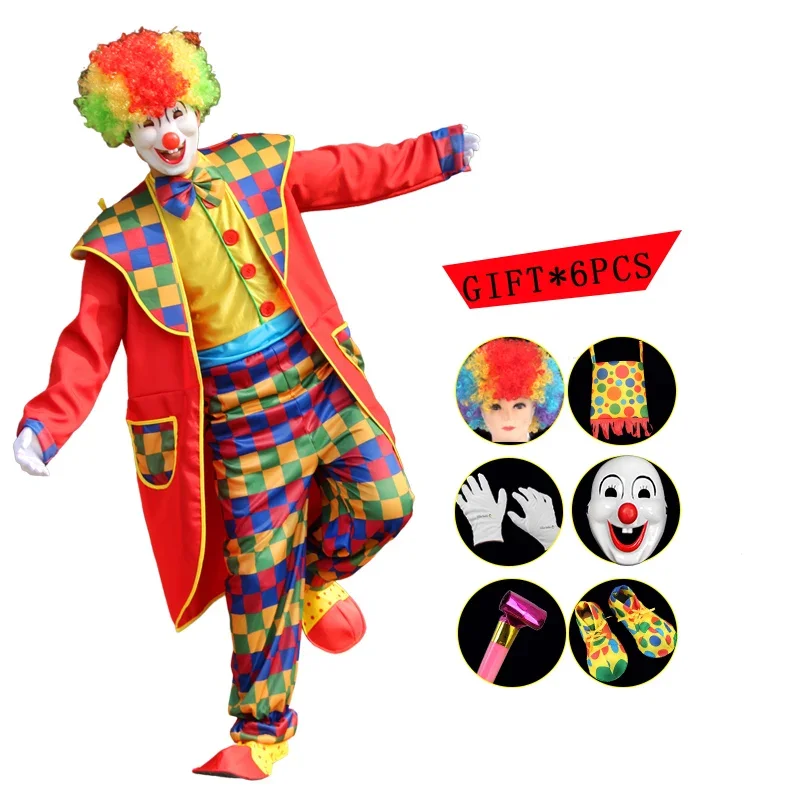 Adult Style Clowns Costume for Men Women Clothing Masquerade Circus Horror Scary Clown Funny Party Performance