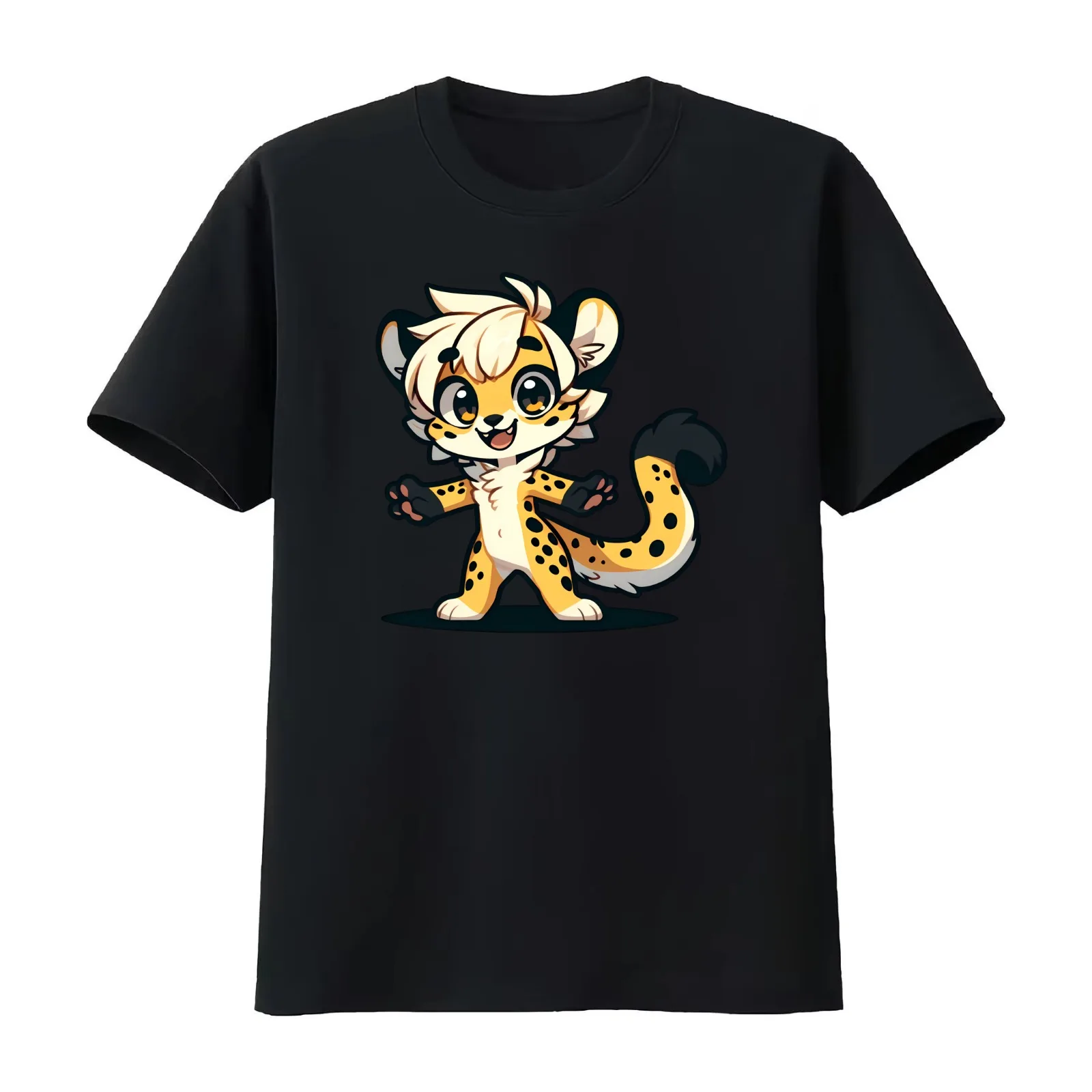 Cute Chibi Cheetah Anthro Furry Art T-Shirt Summer Casual Cotton Tee Oversized Streetwear Tops Vintage Graphic Print