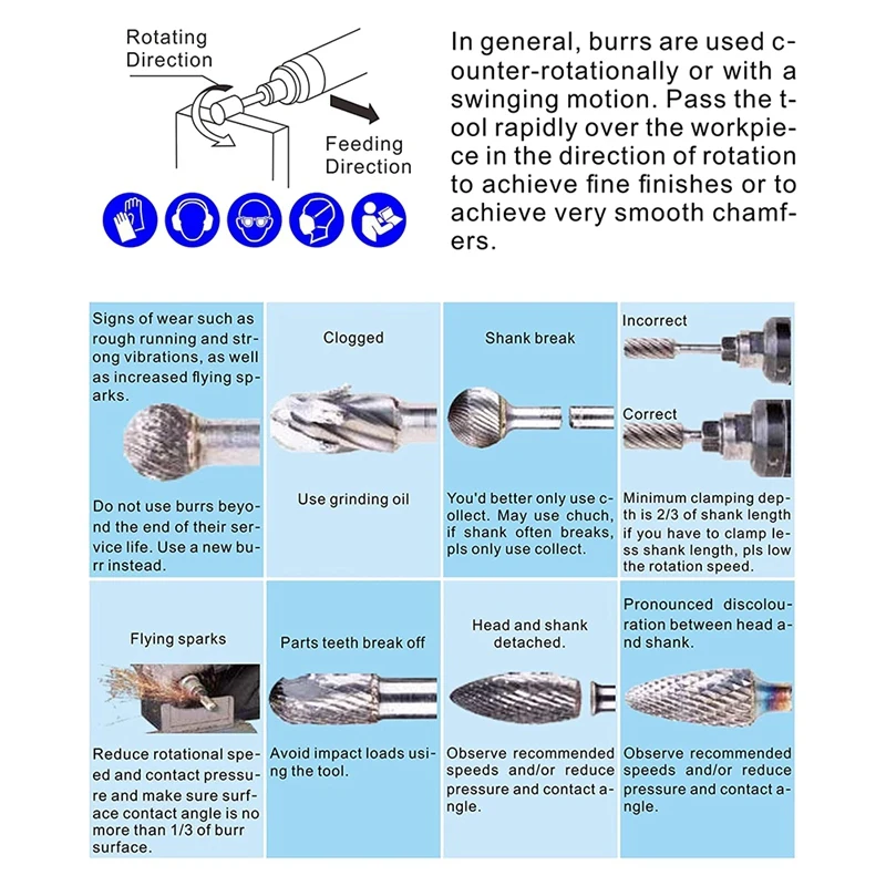 Juego de rebabas de carburo, vástago de 6Mm, 8 piezas, broca amoladora, Lima rotativa para soldadura de madera y Metal, desbarbado de hormigón