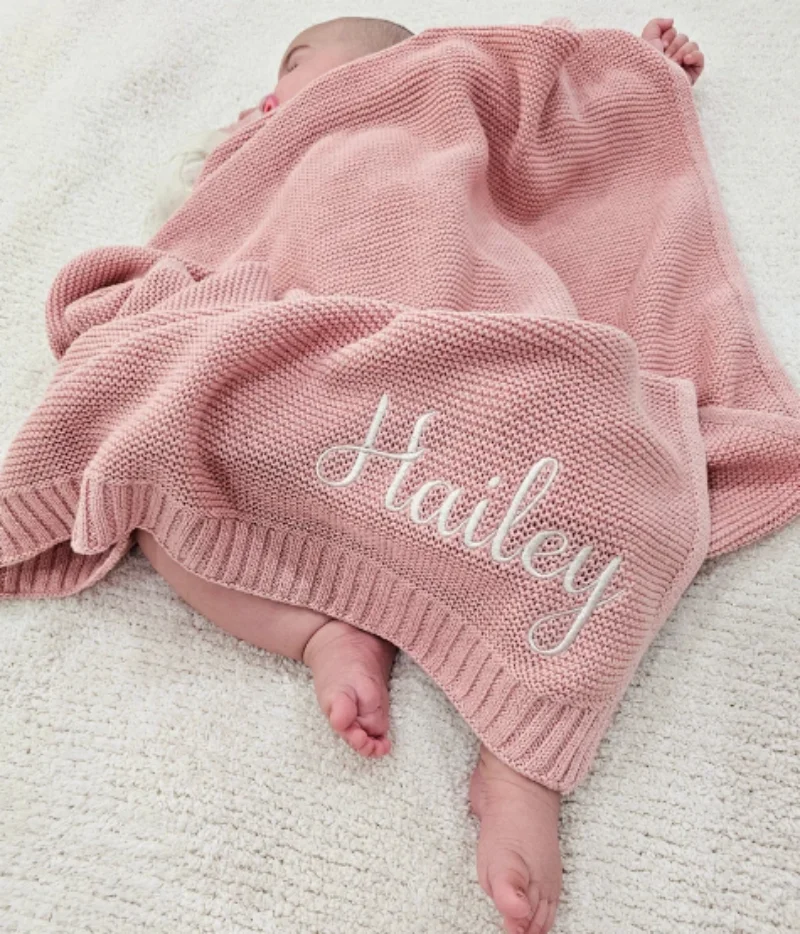 Embroidered Baby Blanket, Personalized Baby Blanket, Cozy Soft Cotton Knit Custom Name Blanket, Baby Gift, Gift for Newborns