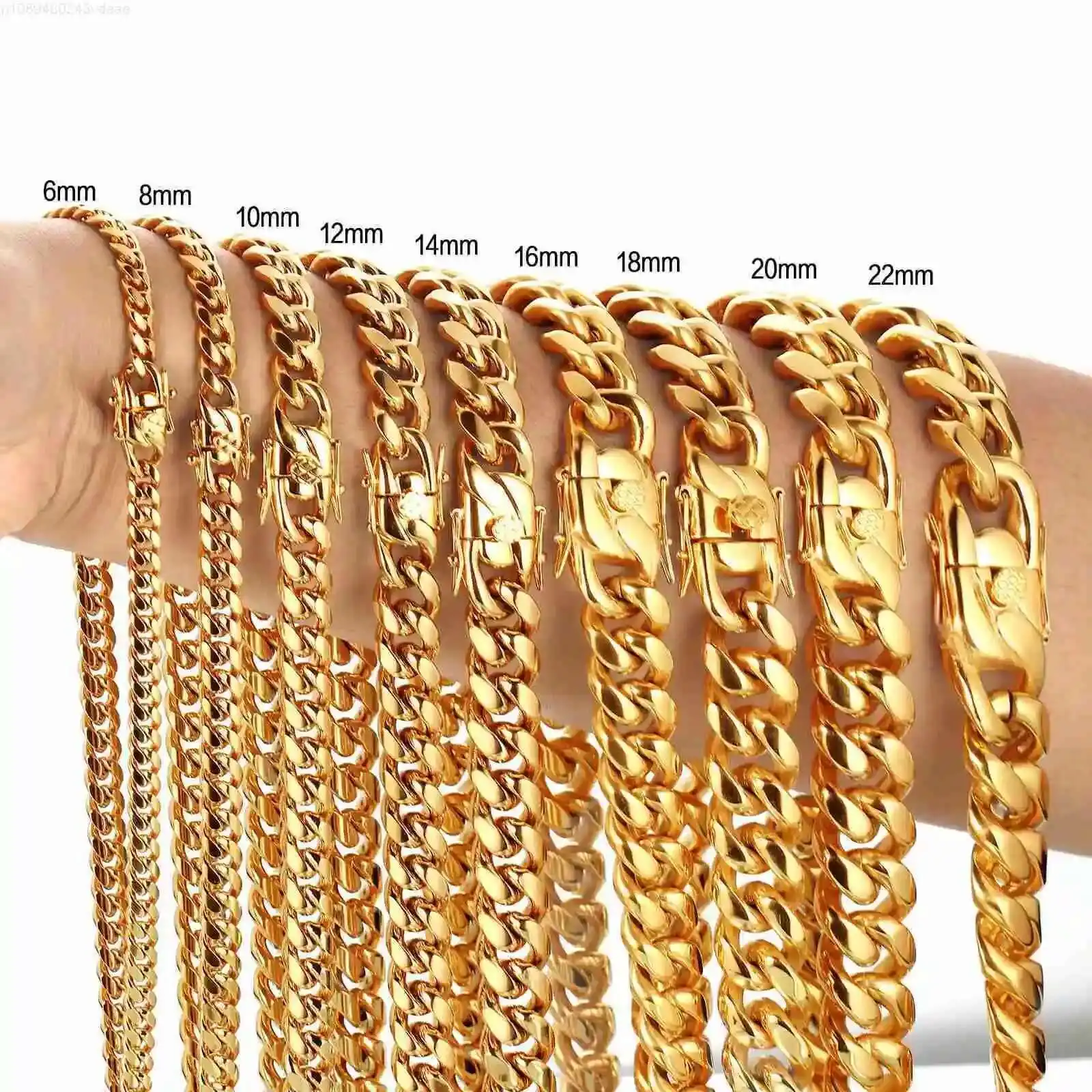 

Wholesale 6-14mm Titanium Cuban Necklace Hip Hop 18k Gold Plated Cuban Bracelet Mens Miami Stainless Steel Cuban Link Chain