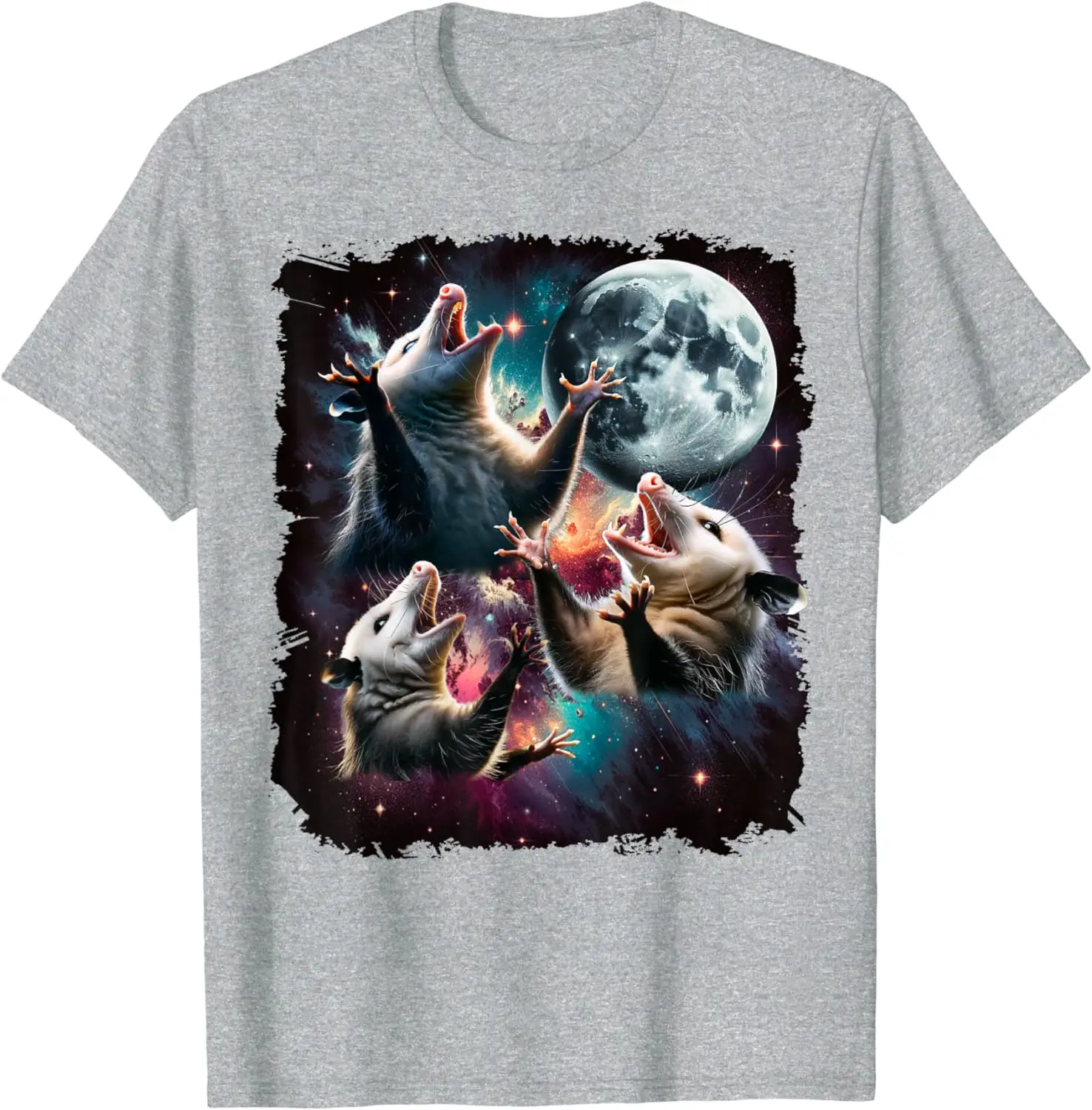 Three Opossum Moon | 3 Possum Moon Funny Weird Cursed Meme T-Shirt