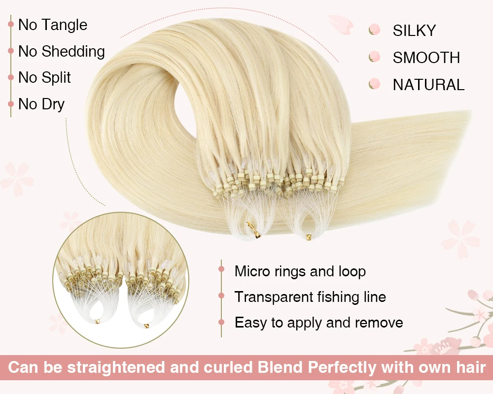 Micro Loop Human Hair Extensions Balayage Blonde 50Gram/Set 1G/S Natural Hair Micro Link Hair Extensions Fusion Pre Bonded