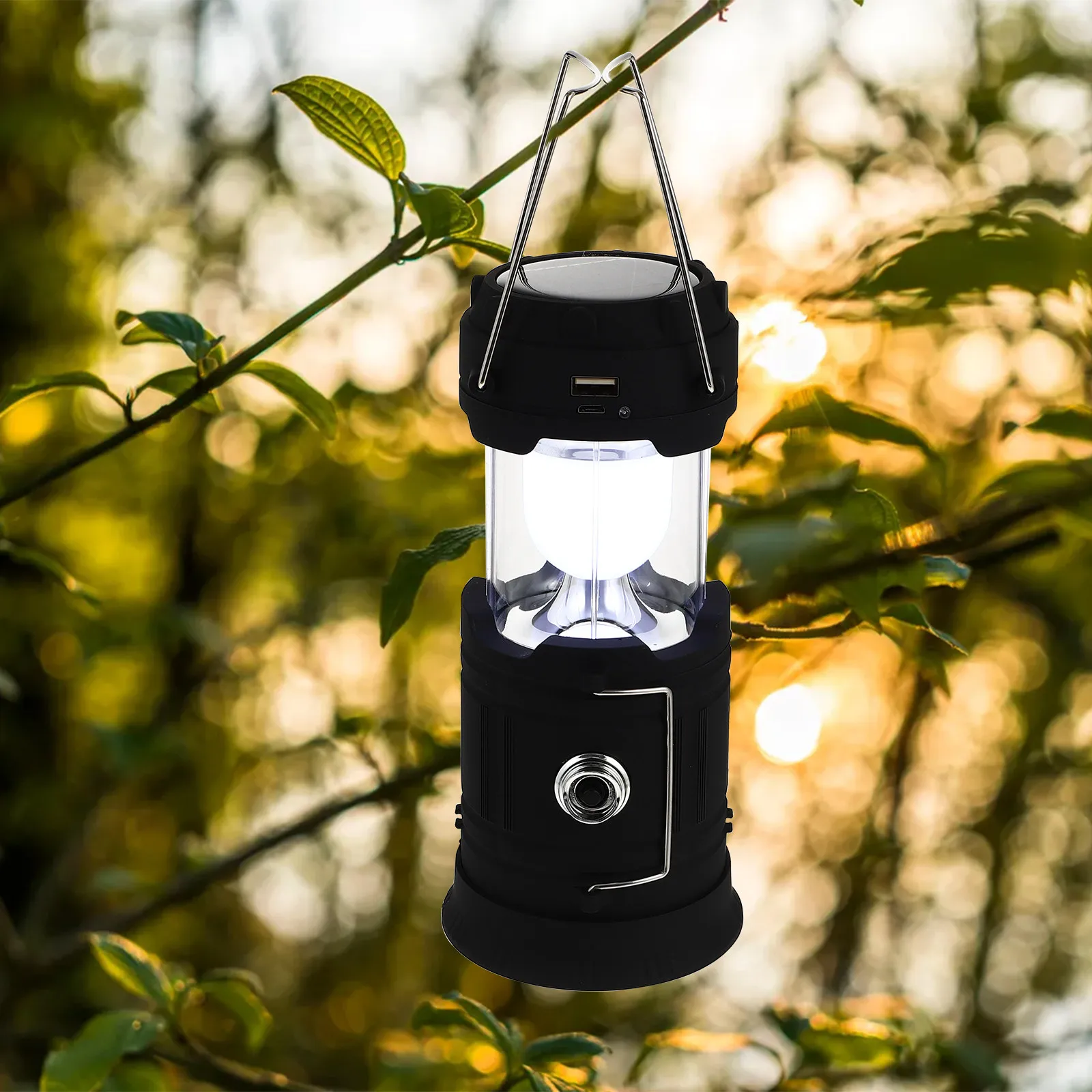 Solar Powered Portable Camping Light Waterproof IP68 Submersible Emergency Tent Lamp for Hiking Climbing Outdoor Backpack