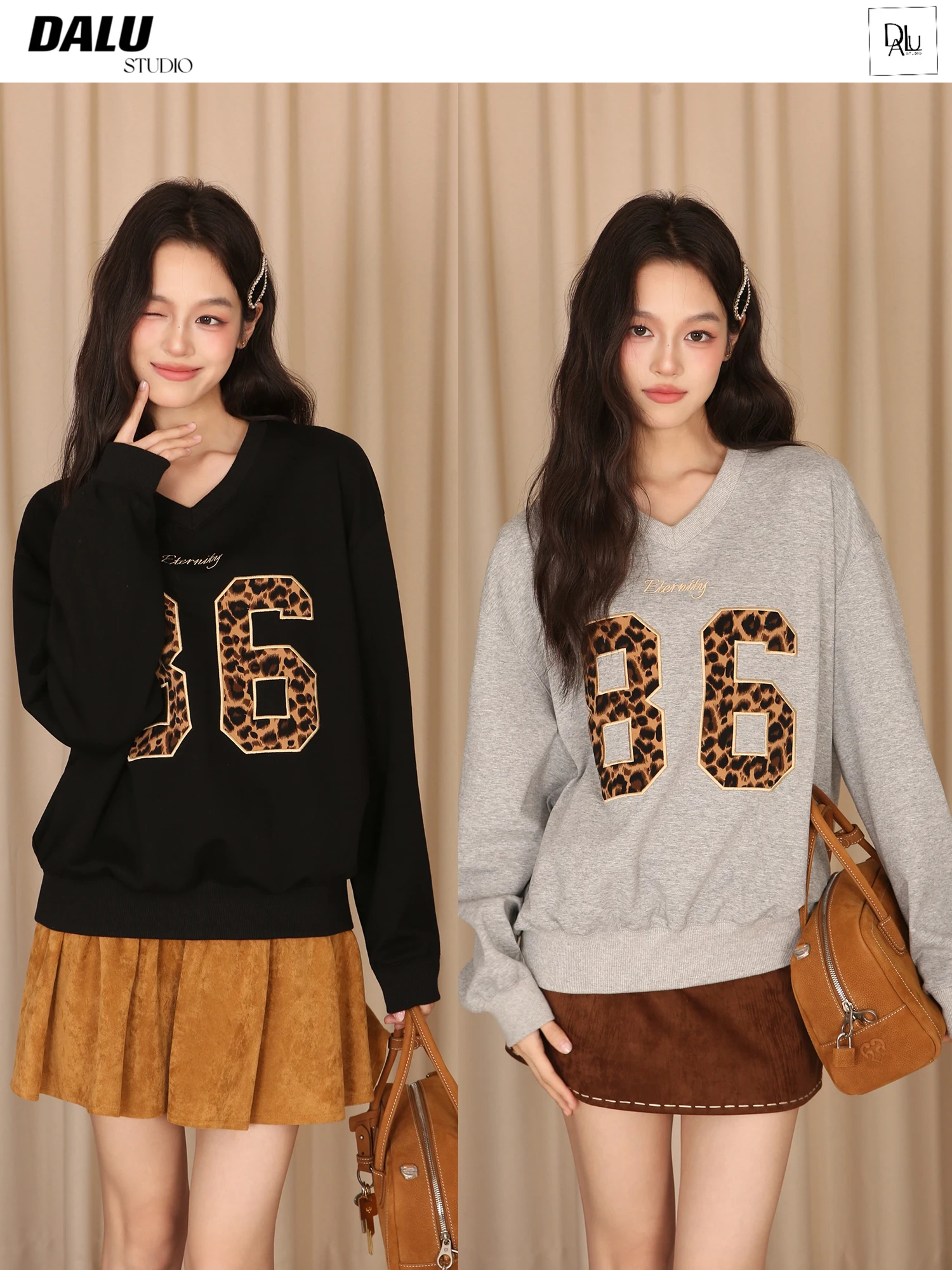 

Женская толстовка DALU свободного кроя с длинными рукавами, вышивкой букв и принтом, повседневная, удобная, хлопковая, пуловер-футболка