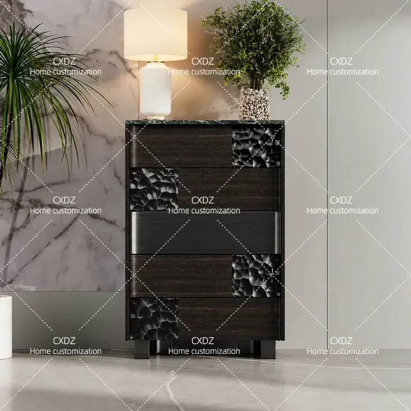 Modern Light Luxury Chest of Drawers High End Villa Living Room Storage Side Cabinet Marble Hammer Pattern Drawer Cabinet