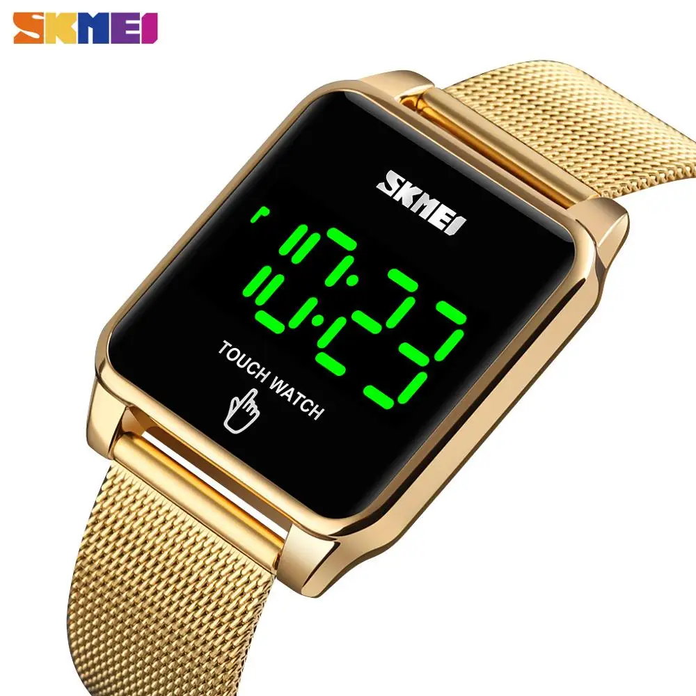 SKMEI 1532 LED Touch Watch Men Waterproof Stainless Steel Hour Sports Digital Curved Design Mens Wristwatch Clock reloj hombre