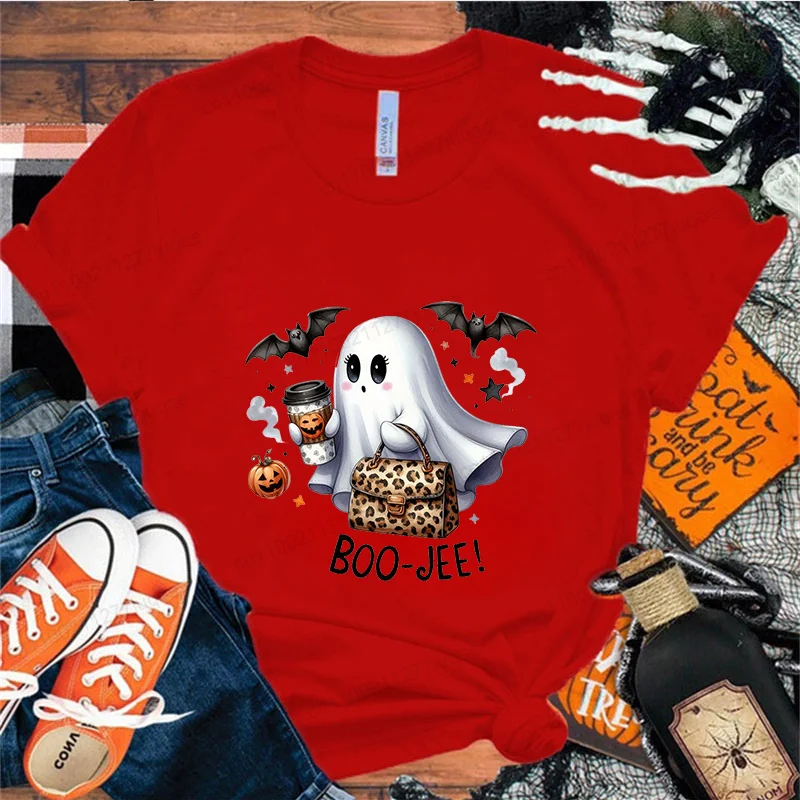 المرأة لطيف بو هالوين الجرافيك طباعة تي شيرت للنساء فتاة قصيرة الأكمام طاقم الرقبة عارضة أعلى لفصل الصيف المرأة المحملة الملابس #4