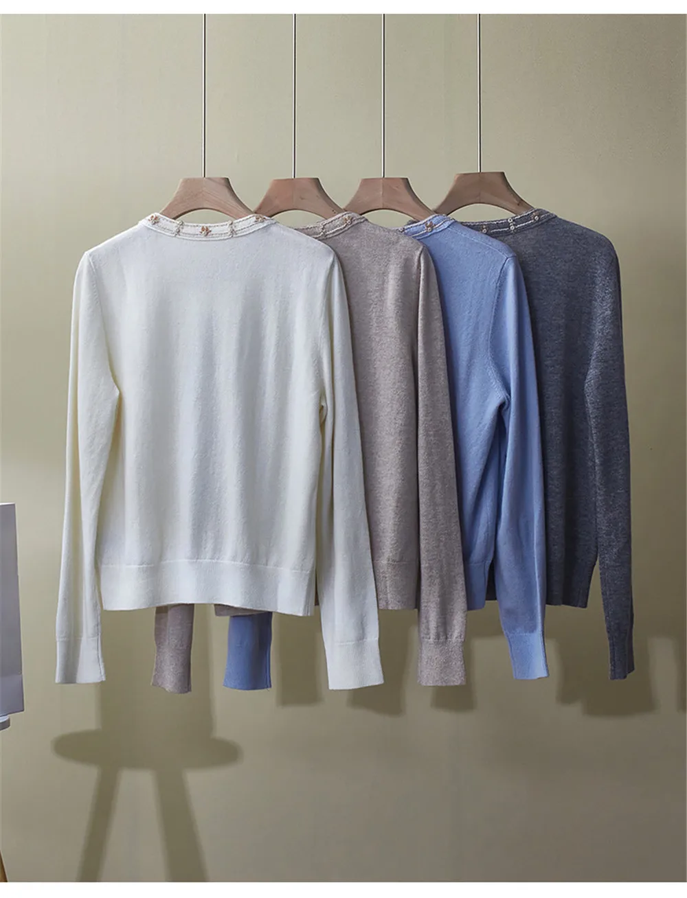 Giacca versatile casual con paillettes ricamate con scollo tondo cardigan in cashmere nuovo autunno e inverno da donna