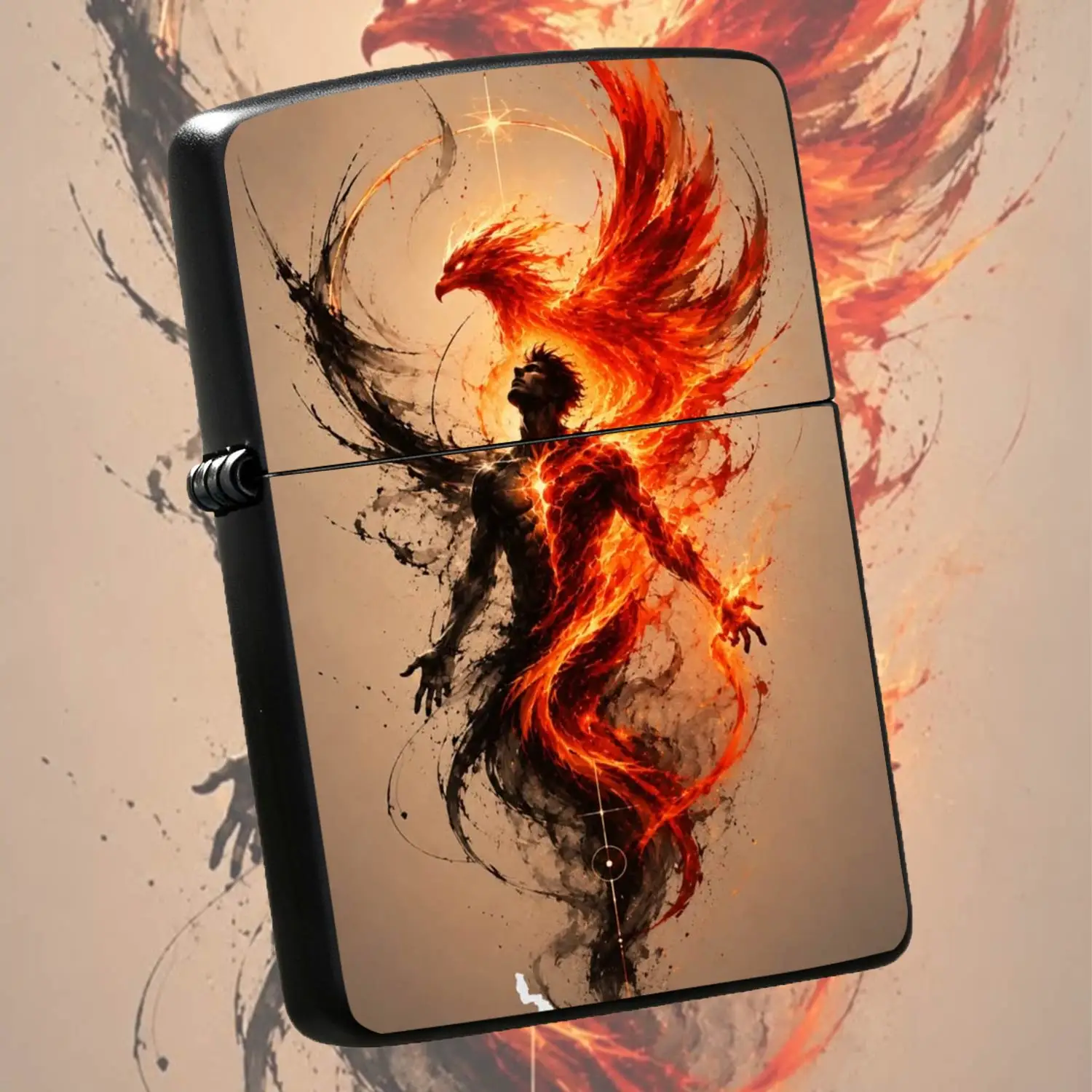 Phoenix Rebellion Flame Pattern Lighter, Artistic Ink-Wash Style Portable Igniter, Cool Aesthetic Versatile Accessory For Daily Outdoor Use, Exquisite Unique Gift For Various Occasions, Durable Stylish Practical Companion With Fiery Totem D