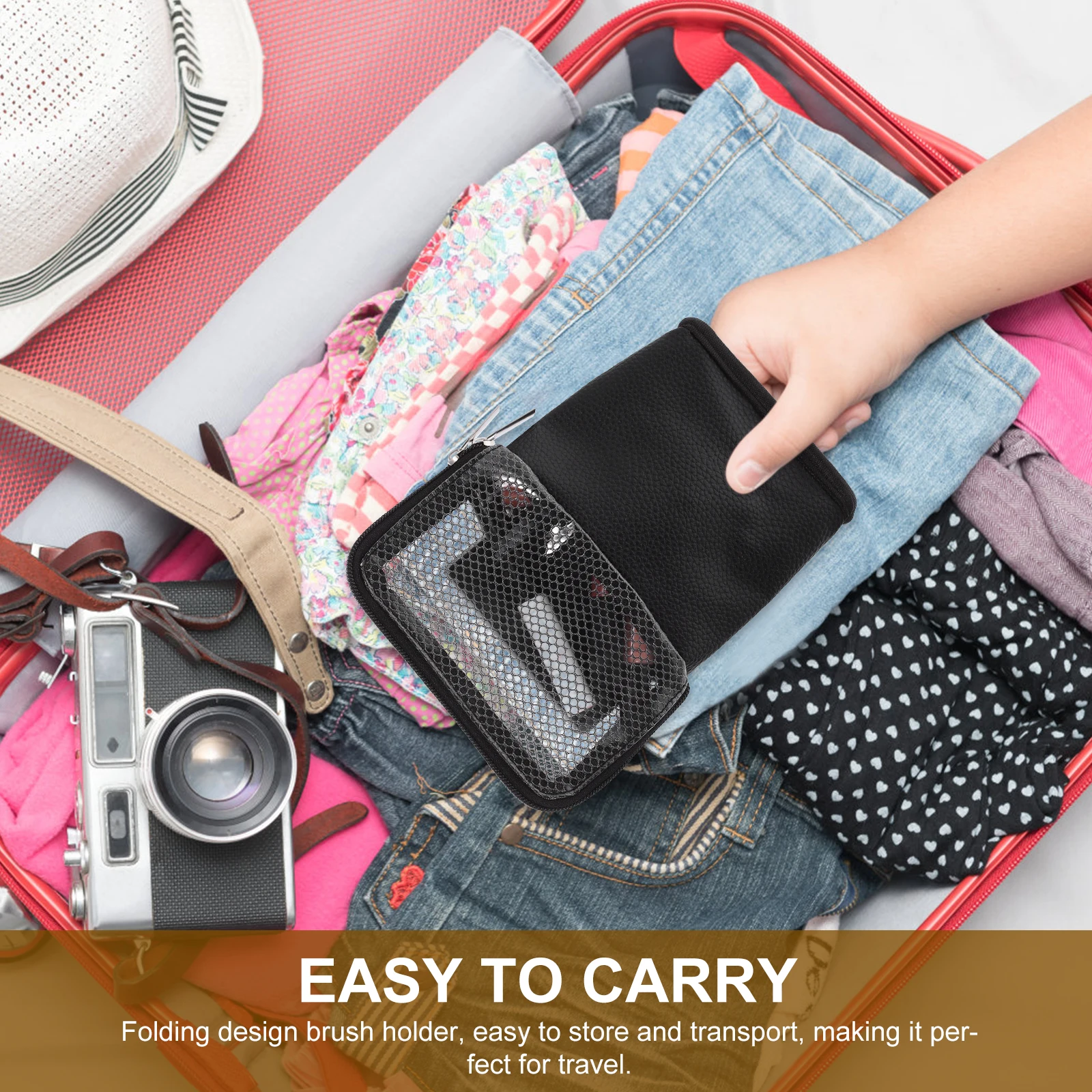 

Dustproof Folding Makeup Brush Holder Large Capacity Travel Makeup Brush Organizer Case Portable Protective Zipper Bag