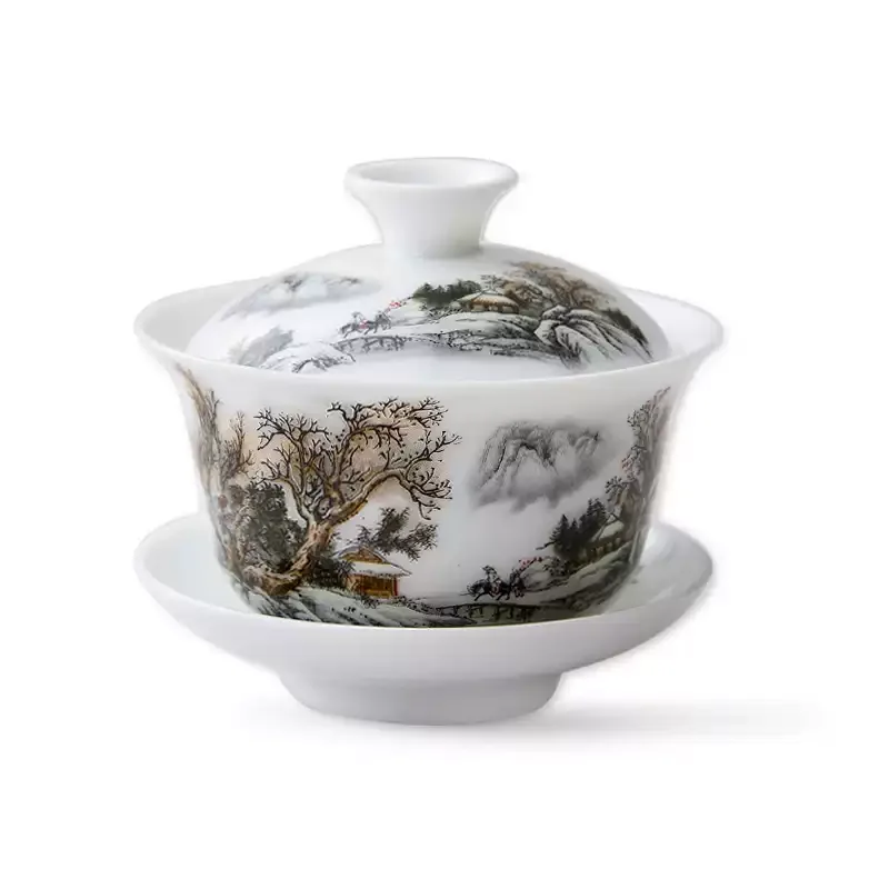80CC Gaiwan Porcelain Tureen Chinese Ceramic Tea Bowl Set with Covered Bowl Lid Cup And Saucer Traditional Chinese Tea Serving