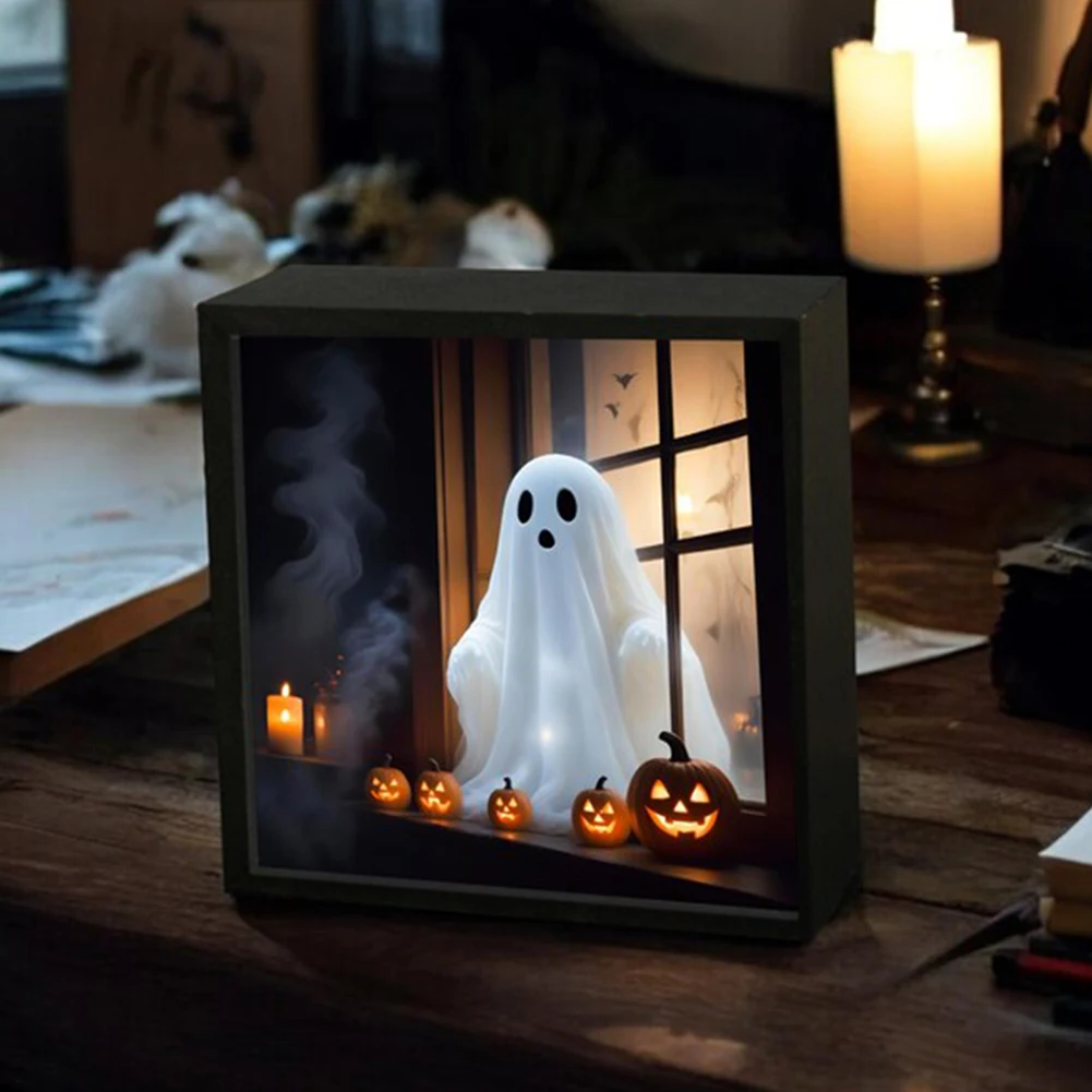 Luz nocturna de fantasma de Halloween con llama fantasma, lámpara de mesita de noche, lámpara de mesita de noche para decoración de sala de estar y dormitorio de Halloween