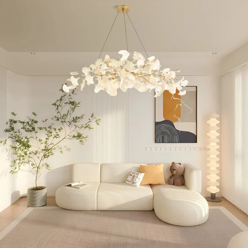 

Nordic Modern Long Ginko Leaf Chandelier for Living Room Dining Room Gold Silver Leaves Branch Pendant Lights Bedroom Kitchen