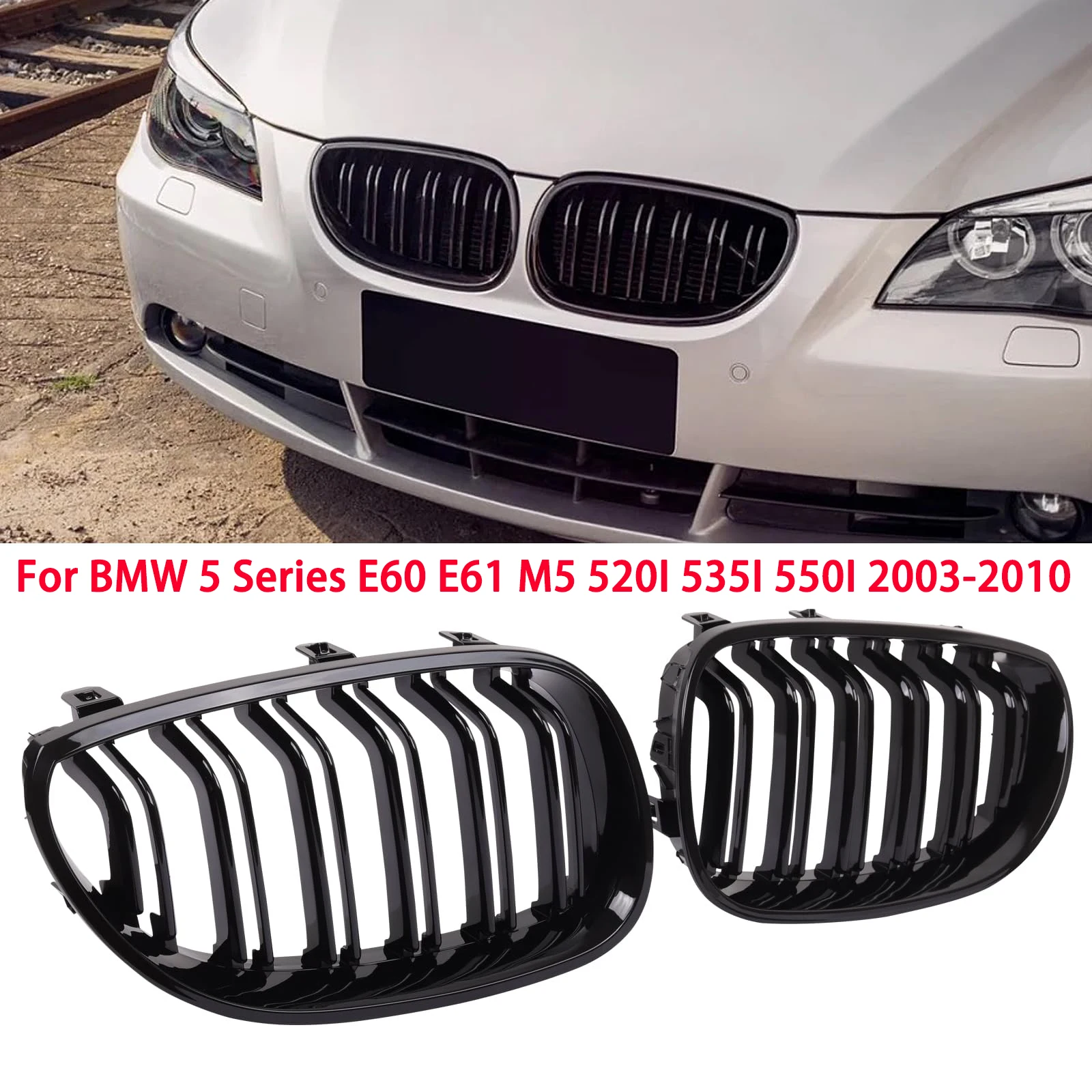 E60 E61 Glänzend Schwarz Frontgrill Für BMW 5er E60 E61 M5 520I 535I 550I 2003-2010 Limousine Auto Front Nieren Grill – Detail 3