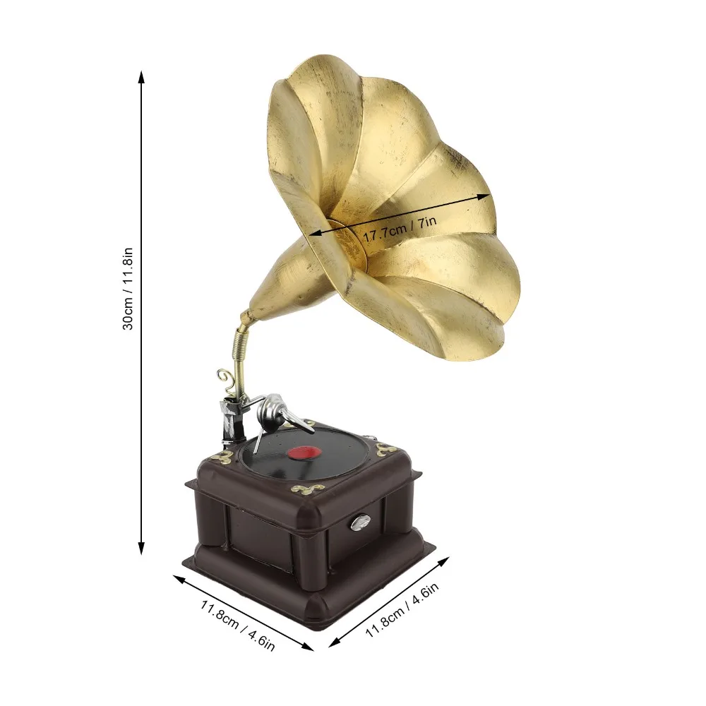 2pcs Iron Phonograph Model Red Bronze Bronze Record Player Model Nostalgic Classical Gramophone Music Box Desk Decor