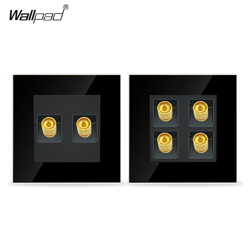 2 broches 4 broches prise Audio Wallpad luxe cadre en verre cristal noir 86*86mm 4 broches prise murale Audio