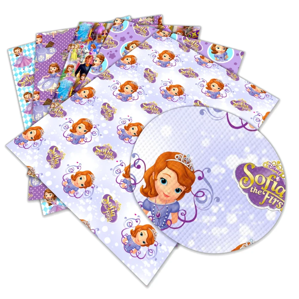 Cute Disney Cartoon Sofia Princess Design Printed Faux Leather Sheets Vinyl Sheets DIY Earring Hair Bow Crafts Leather 12*8