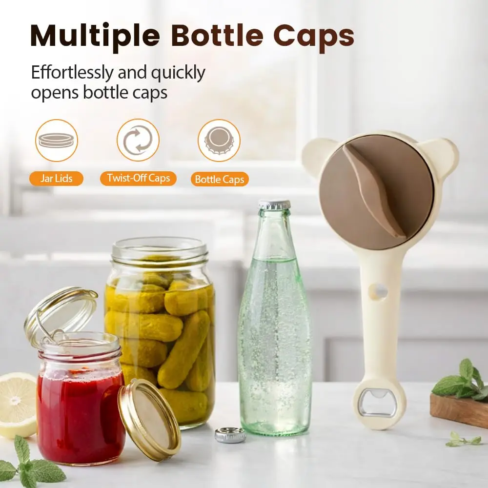 4-in-1 Jar Opener - Adjustable Stainless Steel Lid Remover for Seniors & Arthritis Sufferers, Fits Kitchen Jars, Bottles & Cans