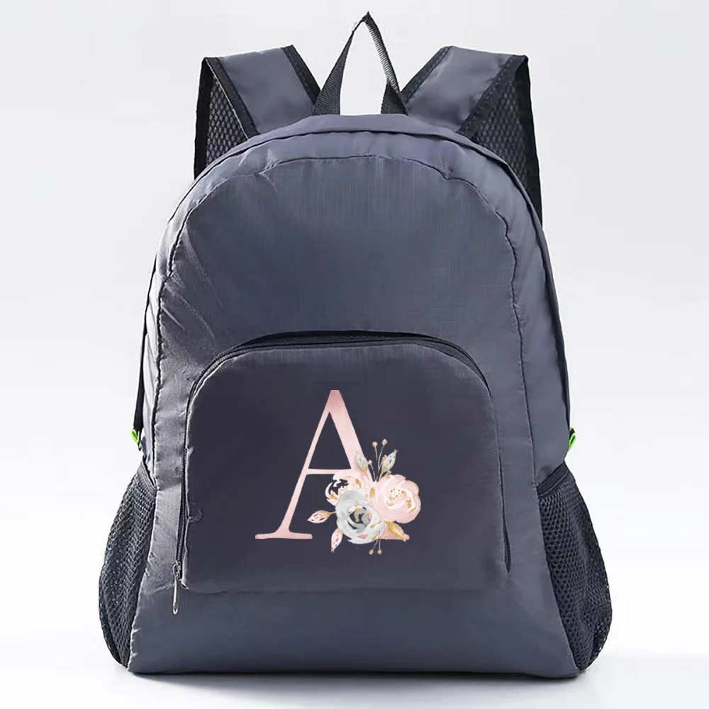 Backpack Travel Bag Ultralight Pink Flower Letter Print Foldable Bag Outdoor Travel Sport Run Daypack Organizer Camping Hiking