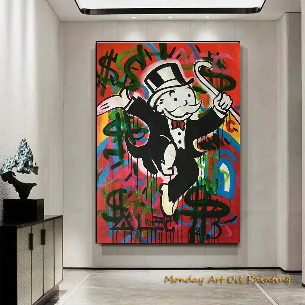 Hand Painted Alec Monopoly Graffiti Oil Painting On Canvas Pop Art Home Decor Handcraft Art Paintings Fedex Shipping Cost