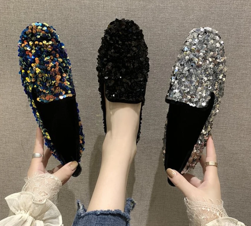 Women Flat Glitter Sneakers Casual Female Slip-On Bling Platform Comfortable Plus Size Loafer Shoes km87