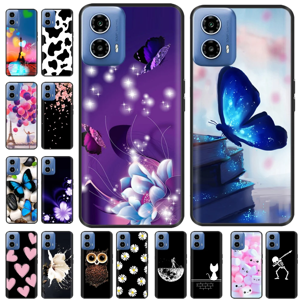 For Moto G45 Case Luxury Flowers Cute Cartoon Painted Soft Black Silicone Phone Case For Motorola Moto G45 5G Back Cover Fundas